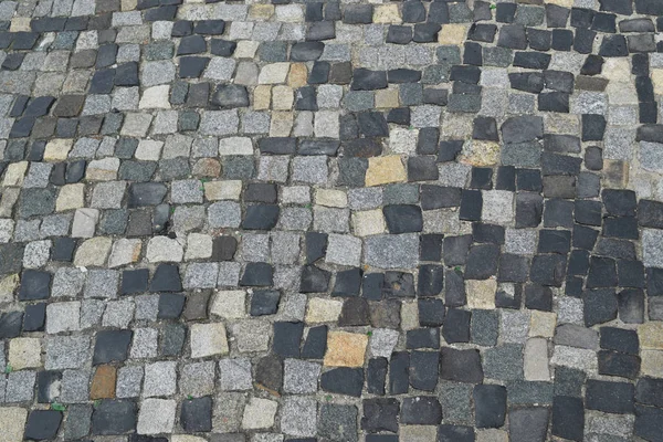 Portuguese Stone Pavement Calcada Portugal Granite Cobblestone Road Top View — стоковое фото