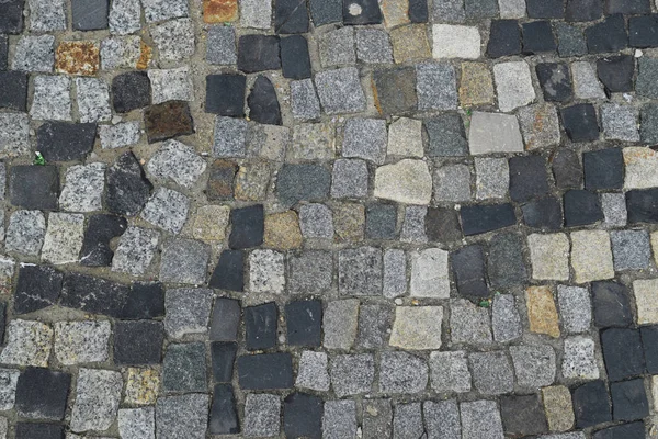 Portuguese Stone Pavement Calcada Portugal Granite Cobblestone Road Top View — стоковое фото