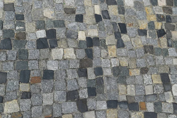 Portuguese Stone Pavement Calcada Portugal Granite Cobblestone Road Top View — стоковое фото