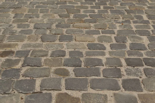 Grey Old Pavement Top View Granite Cobblestone Road Antiguo Ladrillo — Foto de Stock