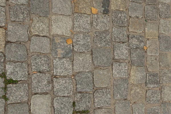 Grey Old Pavement Top View Granite Cobblestone Road Ancient Brick — Stock Photo, Image