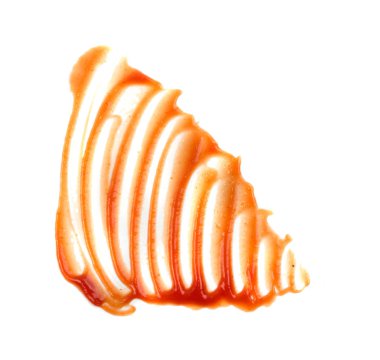 Beyaz arka plan üzerinde izole yayılmış domates sos, ketçap ve ketçap çizgiler. Ketçap doku spot üstten görünüm ile lekeli su birikintileri metinlerde yer