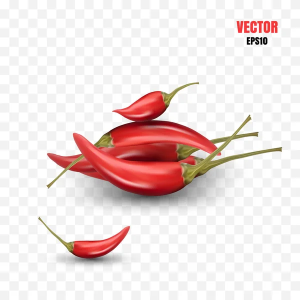 Foto Realista Vector Ilustración Chiles Picantes Aislados Montón Pimienta Cayena — Vector de stock