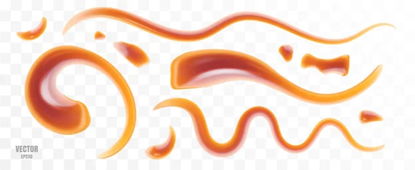 Akçaağaç şurubu ya da beyaz arka planda izole edilmiş sıvı karamel. Akan vanilya şekerleme sosu, bal ya da esmer şeker şurubu koleksiyonunun vektör fırçalı 3D gerçekçi çizimi