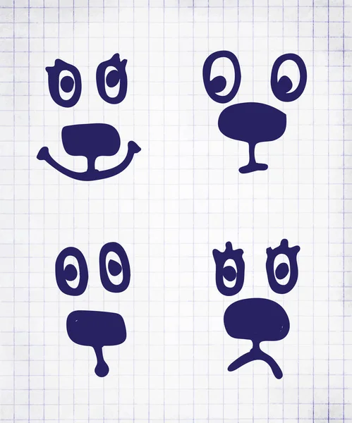 Set Emoticon Vettoriali Disegnate Mano Collezione Smiley Abbozzati Con Una — Vettoriale Stock