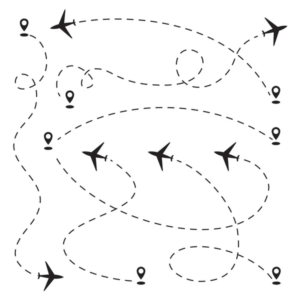 Caminho Pontilhado Avião Rastreamento Aeronaves Rastreamento Ilustração Vetores Rodoviários Pista —  Vetores de Stock