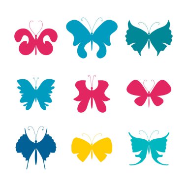 Yaz güve ve kelebek simge vektör Illustration. Beyaz arka plan üzerinde izole güzel kelebekler dizi