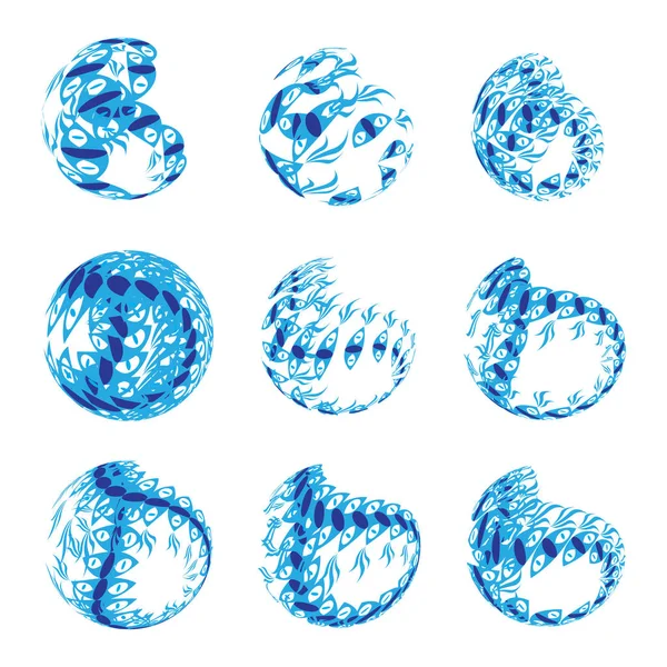 Vector Abstracto Forma Esfera Ilustración Con Garabatos Logotipo Círculo Azul — Vector de stock