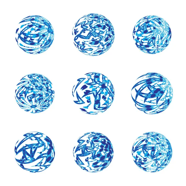 Abstract Vectorvorm Bol Illustratie Met Doodles Blauwe Witte Cirkel Logo — Stockvector