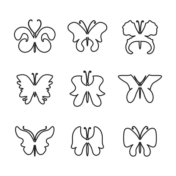 Illustration Vectorielle Teigne Été Icône Papillon Ensemble Beaux Papillons Isolés — Image vectorielle