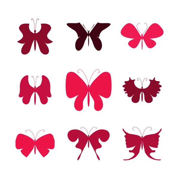 Vektorillustration Der Sommermotte Und Des Schmetterlingssymbols Reihe Schöner Schmetterlinge Isoliert — Stockvektor
