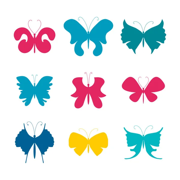 Vector Illustration Summer Moth Butterfly Icon Set Beautiful Butterflies Isolated — Stock Vector