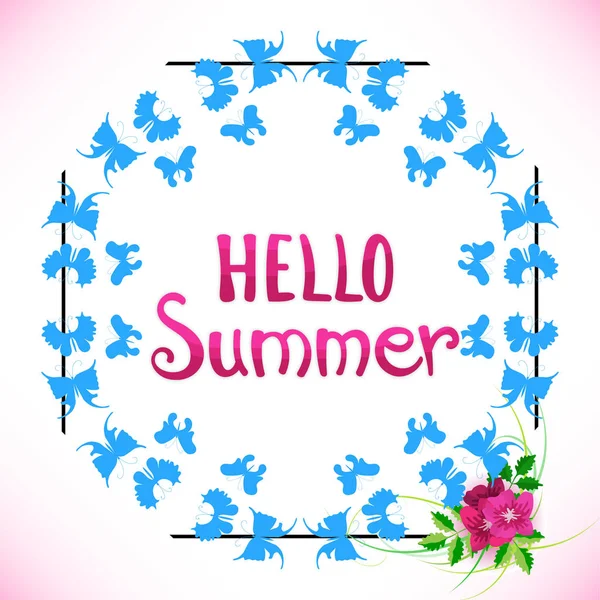 Mallow Flowers Phrase Hello Summer Vector Illustration Happy Season Background — Stock Vector