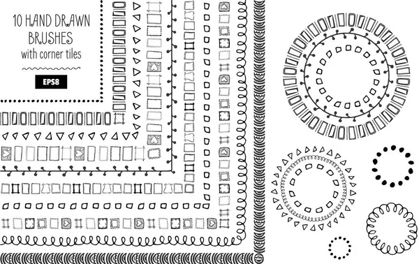 Набір Векторного Візерунка Doodle Безшовний Brushe Рука Намальована Творчі Чорнильні — стоковий вектор
