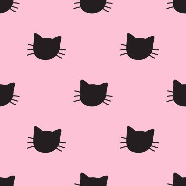 Elle çizilmiş kedi Dikişsiz desen vektör. Moda Kumaş Tekstil tasarımı veya Web duvar kağıdı için sonsuz arka plan Doodle kedi kafaları