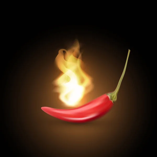 Realistische Kreative Vektor Rot Glühende Chilischote Chili Mit Feuer Isoliert — Stockvektor