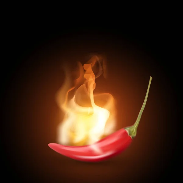 Realistische Kreative Vektor Rot Glühende Chilischote Chili Mit Feuer Isoliert — Stockvektor