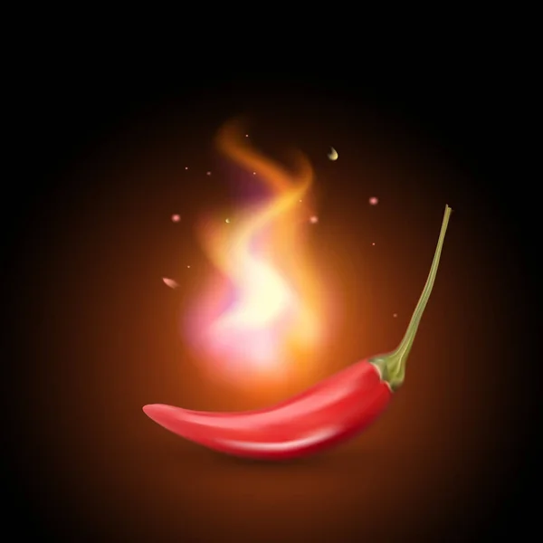 Realistische Kreative Vektor Rot Glühende Chilischote Chili Mit Feuer Isoliert — Stockvektor