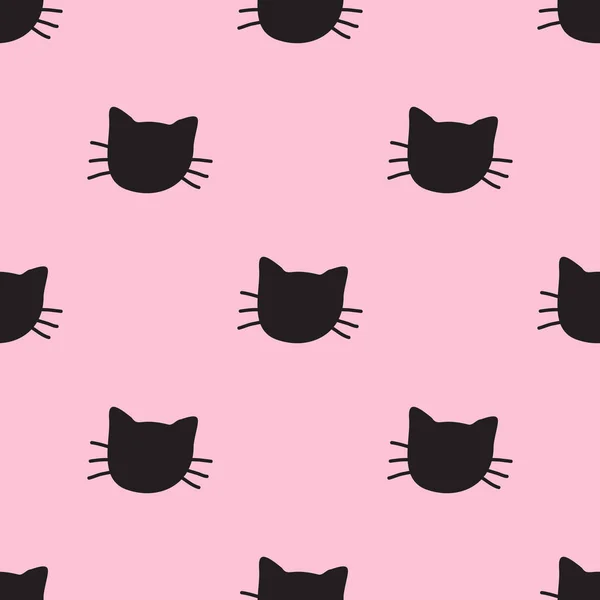 Gatti Disegnati Mano Vector Seamless Pattern Doodle Cat Teste Sfondo — Vettoriale Stock