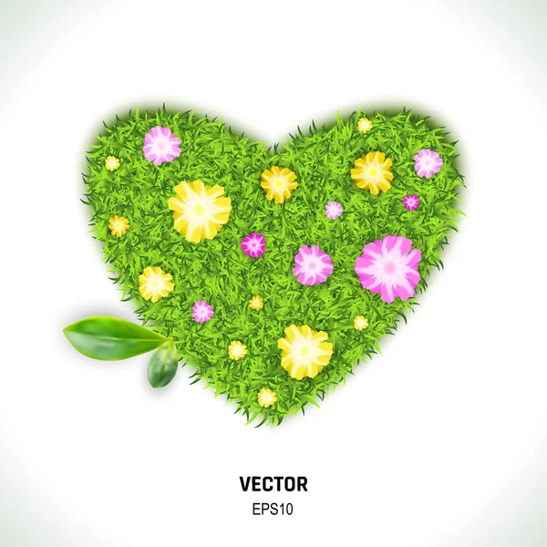 自然なエコ バイオ愛のベクトル記号 緑の草から作られた心と花は 白い背景で隔離の ベクトル イラスト ロイヤリティフリーストックベクター