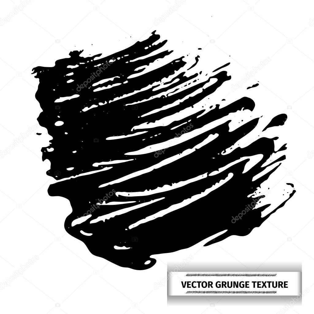 Grunge vector texture of spilled sauce or smeared black paint. Liquid ink pattern with surface tension effect