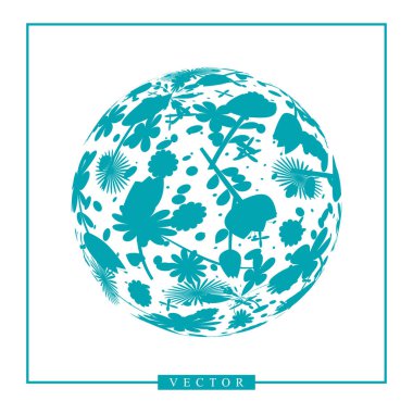 3d soyut vektör şeklini ya da gezegenin küre illüstrasyon çiçek süsleme ile. Daire logo doğal çiçek desenli
