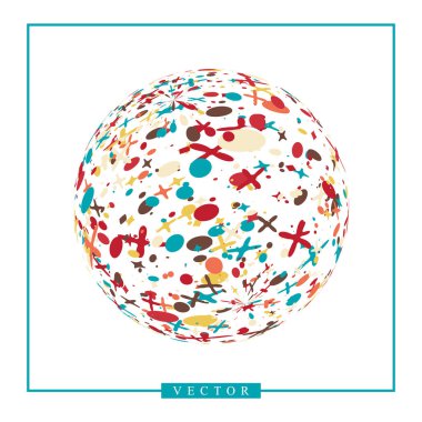 3d soyut vektör şeklini ya da gezegenin küre illüstrasyon çiçek süsleme ile. Daire logo doğal çiçek desenli