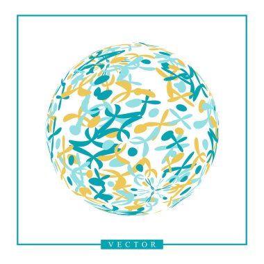 3d soyut vektör şeklini ya da gezegenin küre illüstrasyon çiçek süsleme ile. Daire logo doğal çiçek desenli