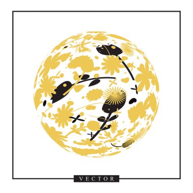 3d soyut vektör şeklini ya da gezegenin küre illüstrasyon çiçek süsleme ile. Daire logo doğal çiçek desenli
