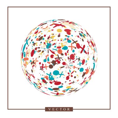 3d soyut vektör şeklini ya da gezegenin küre illüstrasyon çiçek süsleme ile. Daire logo doğal çiçek desenli