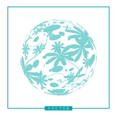 3d soyut vektör şeklini ya da gezegenin küre illüstrasyon çiçek süsleme ile. Daire logo doğal çiçek desenli