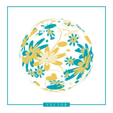 3d soyut vektör şeklini ya da gezegenin küre illüstrasyon çiçek süsleme ile. Daire logo doğal çiçek desenli