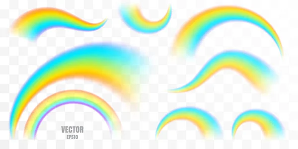 Rainbow Samling Isolerade Transparent Bakgrund Regn Båge Realistisk Vektorillustration Med — Stock vektor