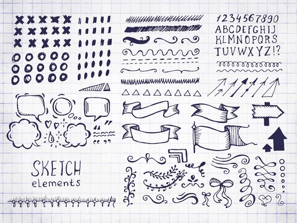 Collectie Van Verschillende Grafische Vectorelementen Doodle Stijl Hand Getekende Schetsen — Stockvector