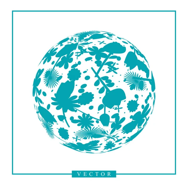 3d soyut vektör şeklini ya da gezegenin küre illüstrasyon çiçek süsleme ile. Daire logo doğal çiçek desenli