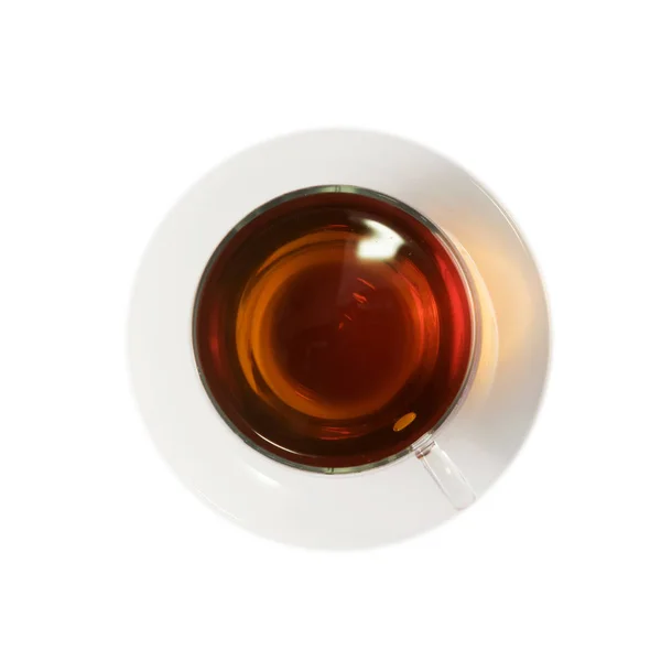 Glas Mit Braunem Tee Auf Hellem Hintergrund Heißgetränk Transparenter Teetasse — Stockfoto
