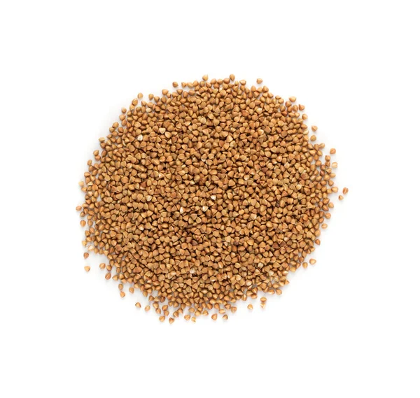 Heap Dry Raw Buckwheat Grains Isolated White Background Top View — стокове фото