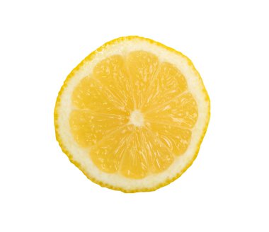 Yuvarlak dilim kırpma yoluyla izole sarı limon. Biraz sulu limon ekşi veya taze organik narenciye