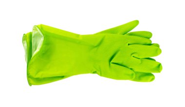 Çift izole kırpma yolu ile beyaz arka plan üzerinde yeni koruyucu kauçuk eldiven kapatalım