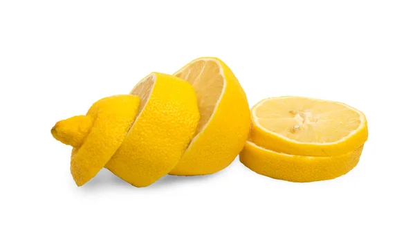 Scheiben Geschnittene Gelbe Zitrone Isoliert Auf Weißem Hintergrund Mit Clipping — Stockfoto