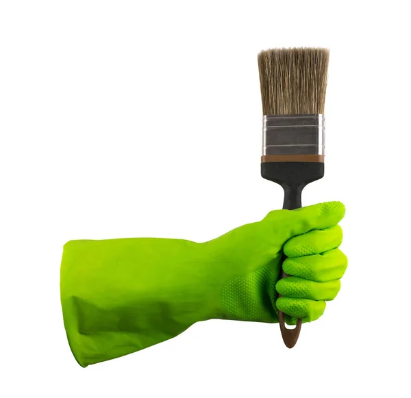 Hand Green Protective Rubber Glove Isolated White Background Clipping Path — Stock Photo, Image