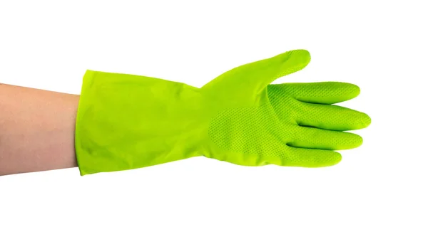 Χέρι Γάντι Πράσινη Προστατευτικό Καουτσούκ Απομονώνονται Λευκό Φόντο Διαδρομή Αποκοπής — Φωτογραφία Αρχείου