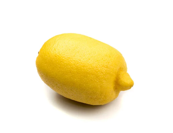 Ganze Gelbe Zitrone Mit Grünem Blatt Isoliert Auf Weißem Hintergrund — Stockfoto