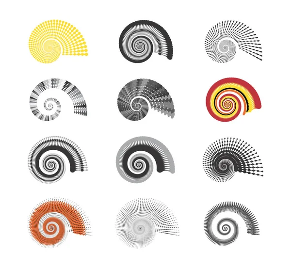 モノクロの竜巻の図を抽象化または渦巻き模様のドットとのほとんどの要素で作られたフォーム 分離された黒と白の螺旋ロゴ — ストック写真