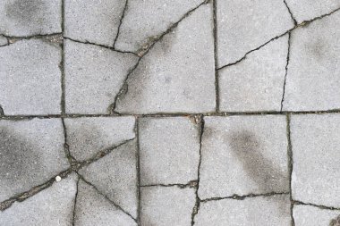 Grey Old Pavement Top View veya Granite Cobblestone Yolu. Antik Tuğla Parke Taşlı Zemin ya da Granit Döşeme Sokağı Büyük Taşlı