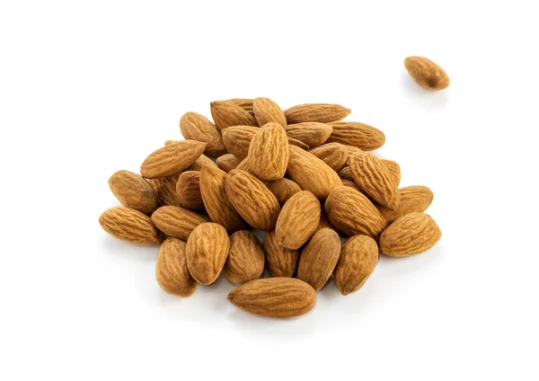 Macro Photo Whole Almond Nuts Isolated White Background Top View — Stock Photo, Image