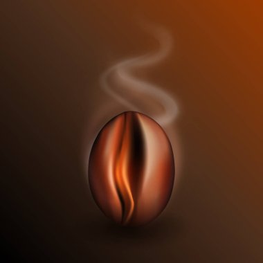 Freshly Roasted Coffee Bean with Rising Smoke. Realistic 3d Vector Illustration of Fragrant Coffe Grain on Dark Background clipart