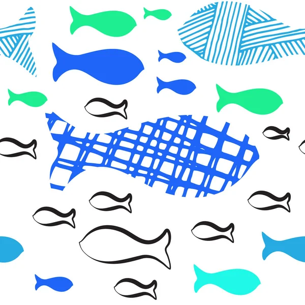 Ręcznie Rysowane Doodle Ryby Wektor Wzór Białym Tle Stada Ryb — Wektor stockowy