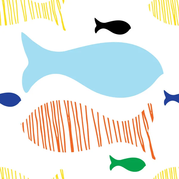 손으로 물고기 배경에 스케치 물고기 현대적인 디자인의 동물의 간단한 일러스트 — 스톡 벡터