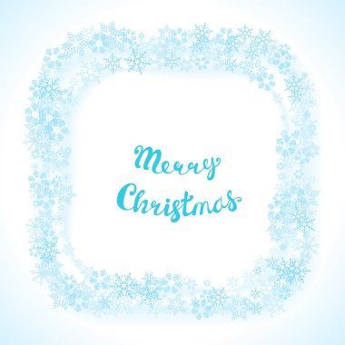 Yeni yıl veya Noel kar taneleri sınır arka plan. Xmas vektör çizim beyaz arka plan mavi kar gevreği ile
